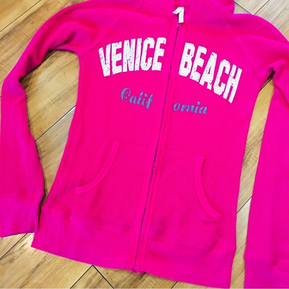Venice beach California beach Pink waffle knit hoodie venice beach small - Picture 2 of 7